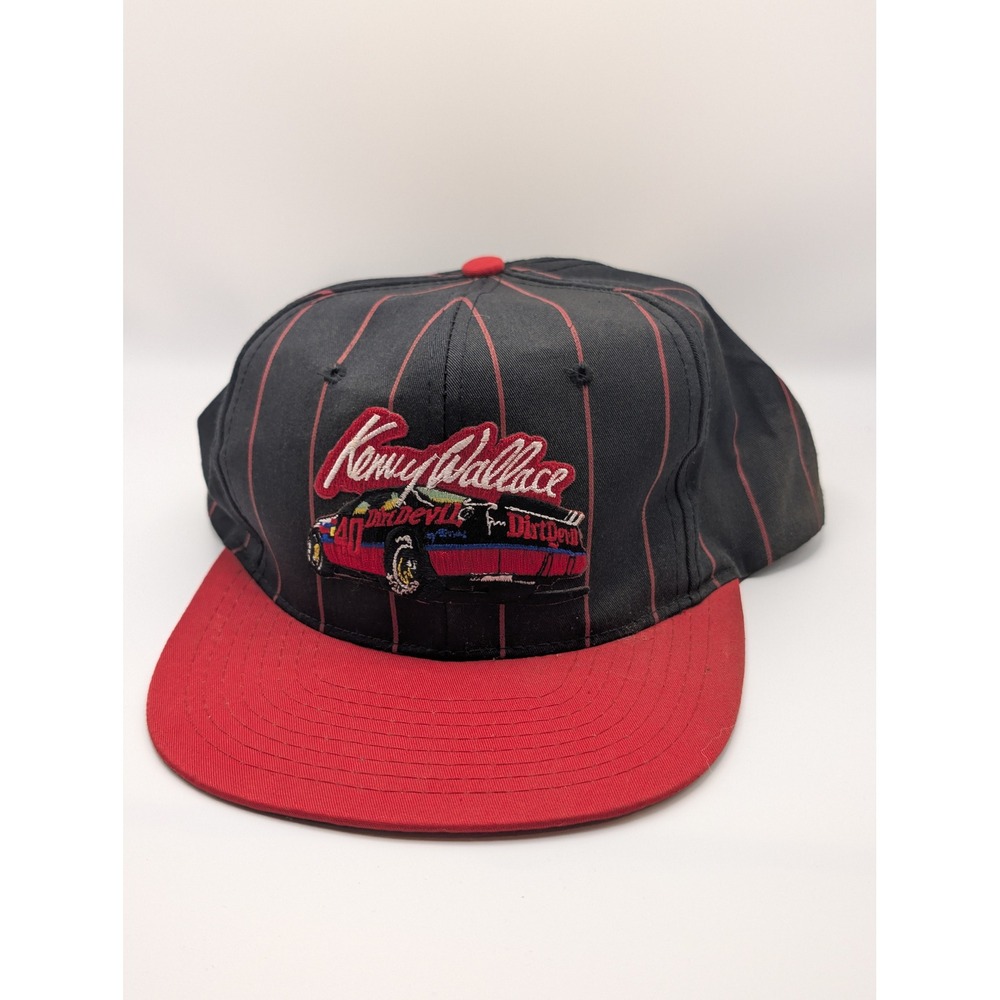 Vintage Kenny Wallace Snapback Hat Mens OSFM Black Red Pinstripe Racing NASCAR